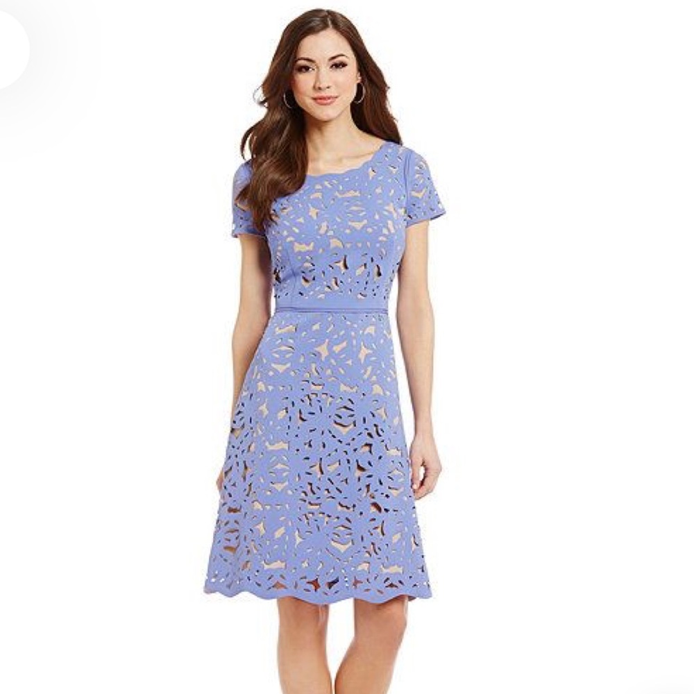 NWT Antonio Melani Angie Laser Cut Iris Blue & Nude Dress Size 4